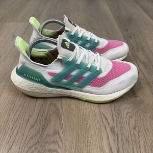 Adidas Ultraboost Shoes Womens Size 9.5 Gray Pink Green Knit Running Cushioned